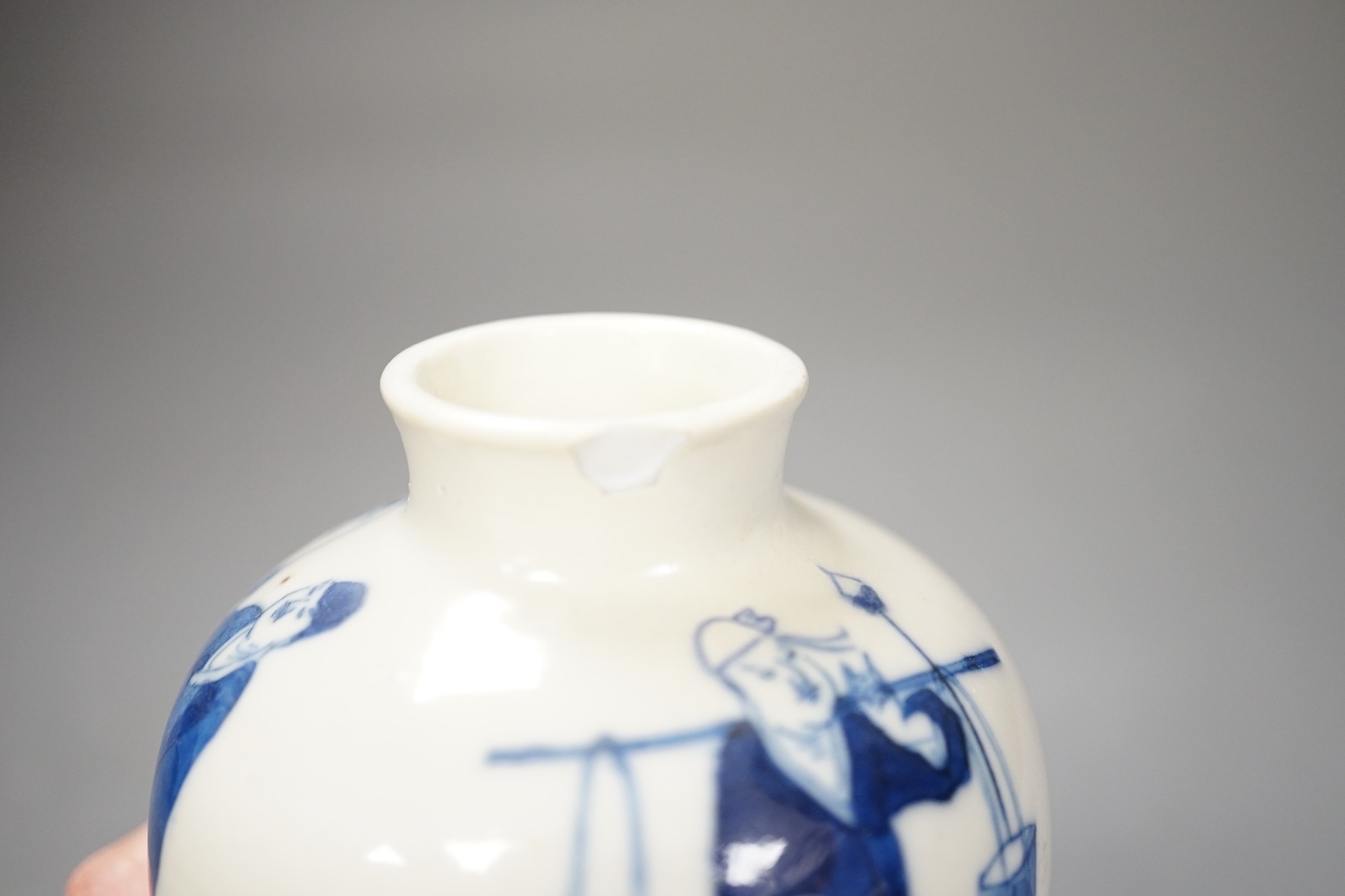 A small Chinese blue and white baluster jar, circa 1900. Restored, 15cm